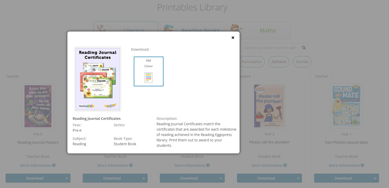 Reading Journal Certificates in the Teacher Library